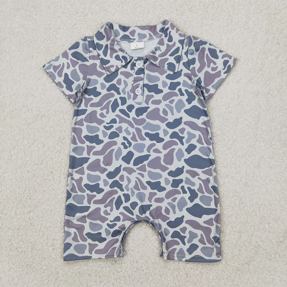USA Shop (in stock) SR2973 RTS NO MOQ Baby Boys Summer Romper Baby Boys Grey Camo Short Sleeve Polo Shirt Romper
