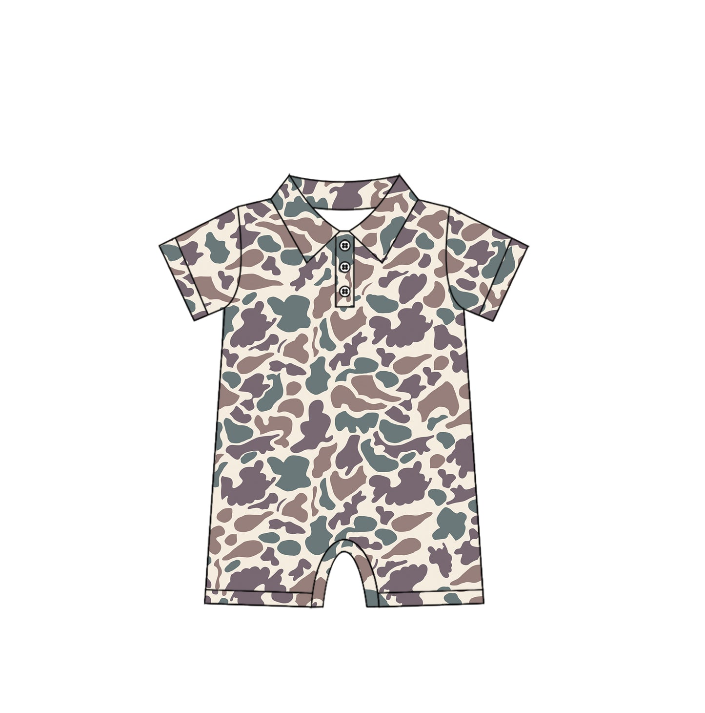 6.04 SR2975 Pre order Short sleeves green purple camo baby boys polo romper