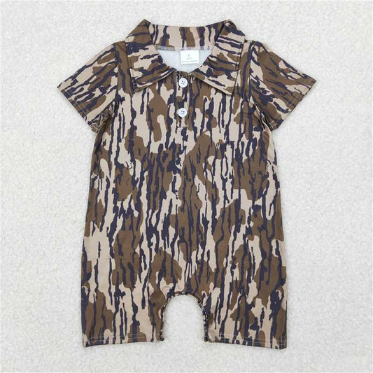 USA Warehouse (IN STOCK) SR2976  Camo Baby Boys Short Sleeve Polo Romper Green Khaki Colors Available Sizes for Newborn