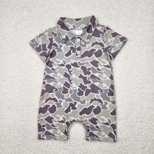 USA Shop (in stock)SR2977 RTS NO MOQ  Baby Boys Summer Rompers Short sleeves camo baby boys polo romper