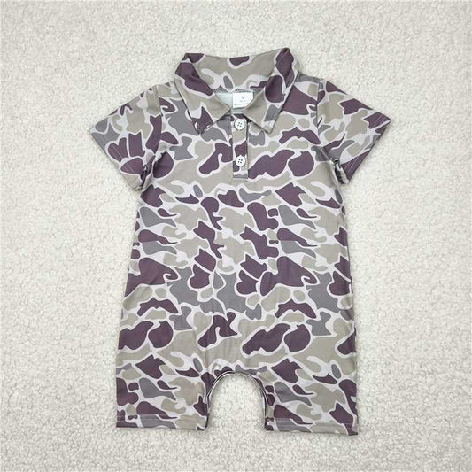 USA Warehouse (IN STOCK) SR2977 Camo Baby Boys Short Sleeve Polo Romper Green Khaki Colors Available Sizes for Newborn