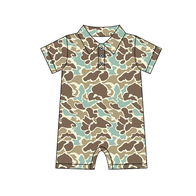 SR2978 Pre order Short sleeves mint camo baby boys polo romper