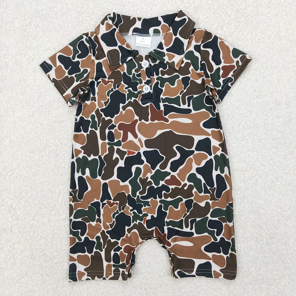 11.13 RTS Sibling Baby Infant Boys Short Sleeves Camouflage Button Rompers