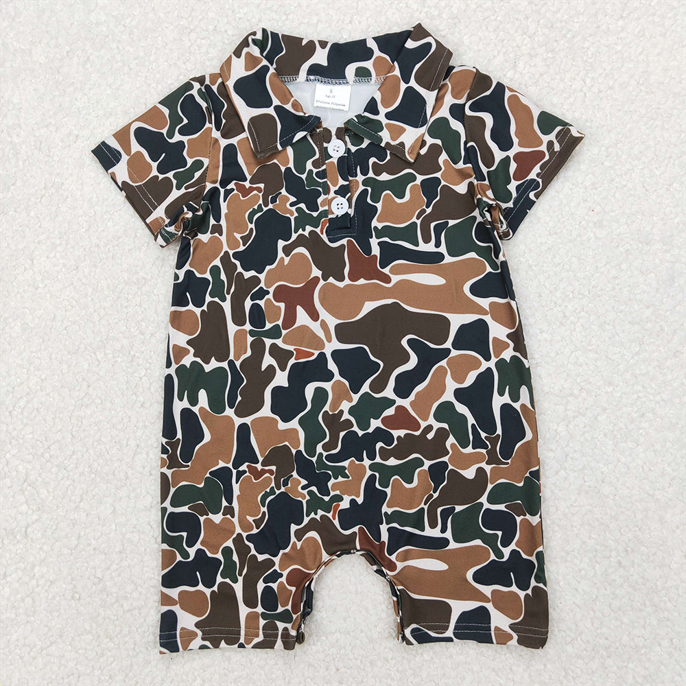 4.07 SR2979 RTS NO MOQ Baby Boys Summer Romper Short sleeves brown camo baby boys polo romper