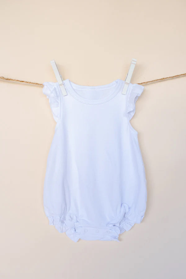 4.24 Pre order Light Blue Cotton Romper for Baby Girls with Flutter Sleeves Summer Outfit Infant Clothing