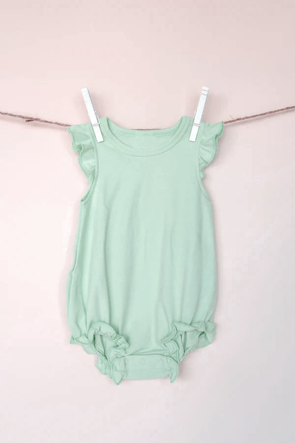 4.24 Pre order Light Blue Cotton Romper for Baby Girls with Flutter Sleeves Summer Outfit Infant Clothing