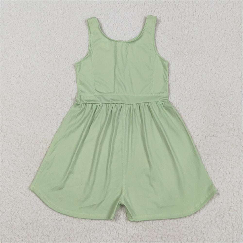 7.01 SR3021RTS NO MOQ Baby Girls Summer Jumpsuits Baby Girls Aqua Sleeveless Yoga Jumpsuits