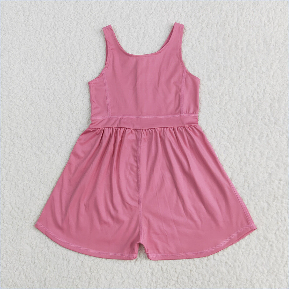 7.01 SR3024 RTS NO MOQ Baby Girls Summer JumpsuitsBaby Girls Pink Sleeveless Yoga Jumpsuits