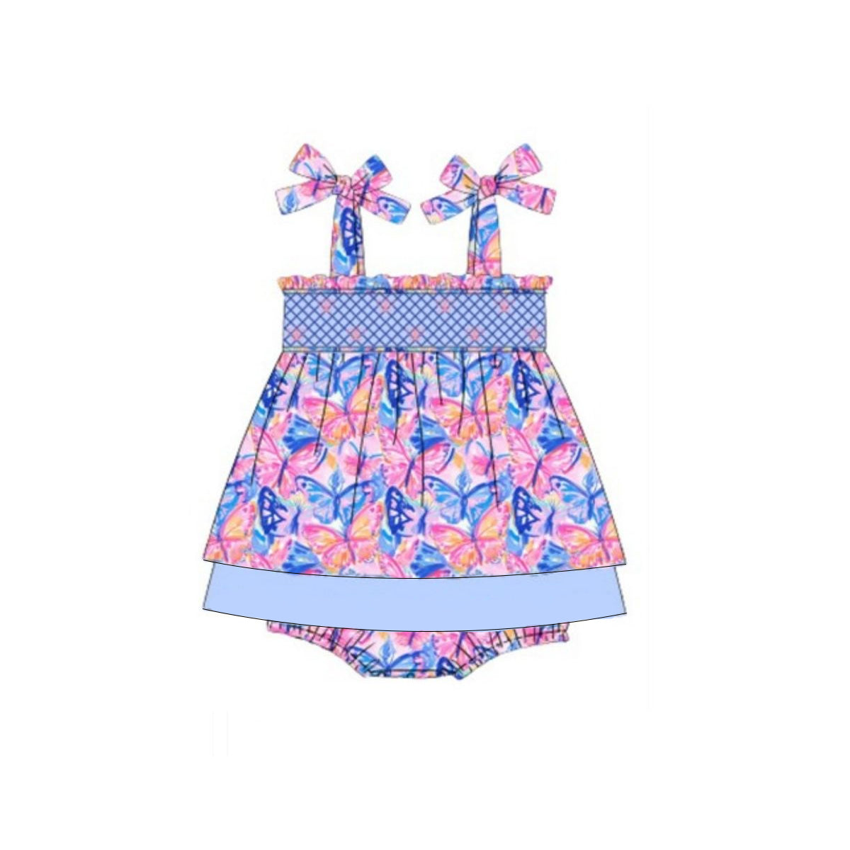5.16 Pre order Baby Girls Strap Colorful Butterfly Print Tunic Short Set Cute Infant Clothing Outfit for Little Ones