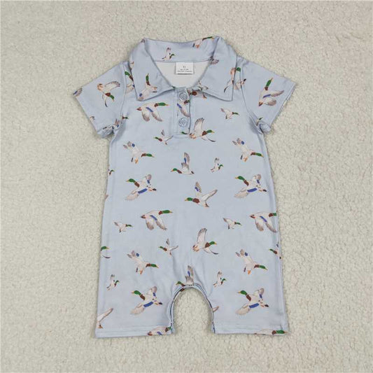 USA Warehouse (IN STOCK) SR3032 Baby Boy Summer Polo Romper Short Sleeves Duck Design Comfortable Cotton Outfit for Infants