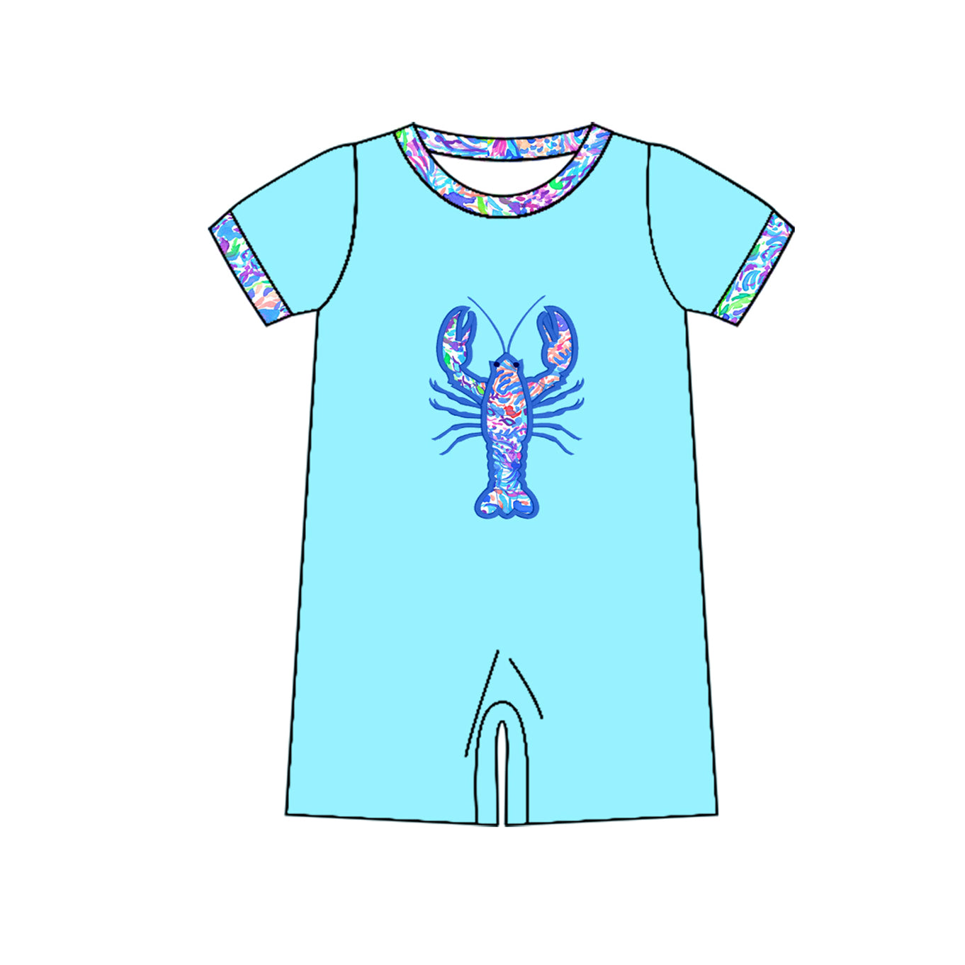 8.26 Pre order Baby Girls Baby Boys Blue Short Sleeves Floral Crayfish Top Pockets Short Set