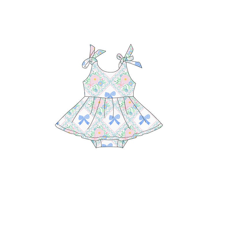 6.11 SR3046 Pre order Baby Girls Summer Rompers baby girl clothes bow floral bluie suspender romper