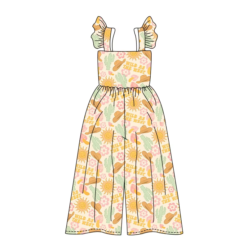 8.27 SR3051 pre order no moq Baby Girls Summer Jumpsuits baby girls clothes boot catcus hat flying sleeve jumpsuit