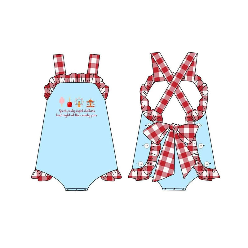 8.27 Pre order no moq Kids Girls Boys Sleeveless Top Red Gingham Shorts Outfit Rompers