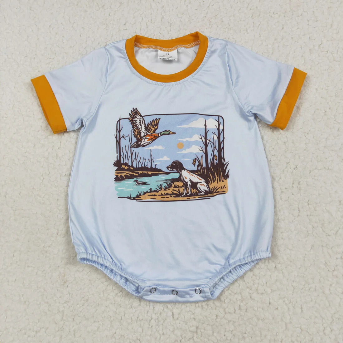3.20 RTS Sibling Baby Boys Short Sleeve Dogs Ducks Hunting Rompers