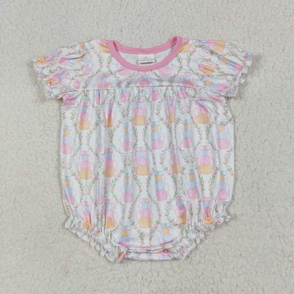 RTS NO MOQ (In stock)SR3151 Baby Girls Summer Rompers Baby Girls Short Sleeves Pumpkins Bows Plaid Ruffle Rompers