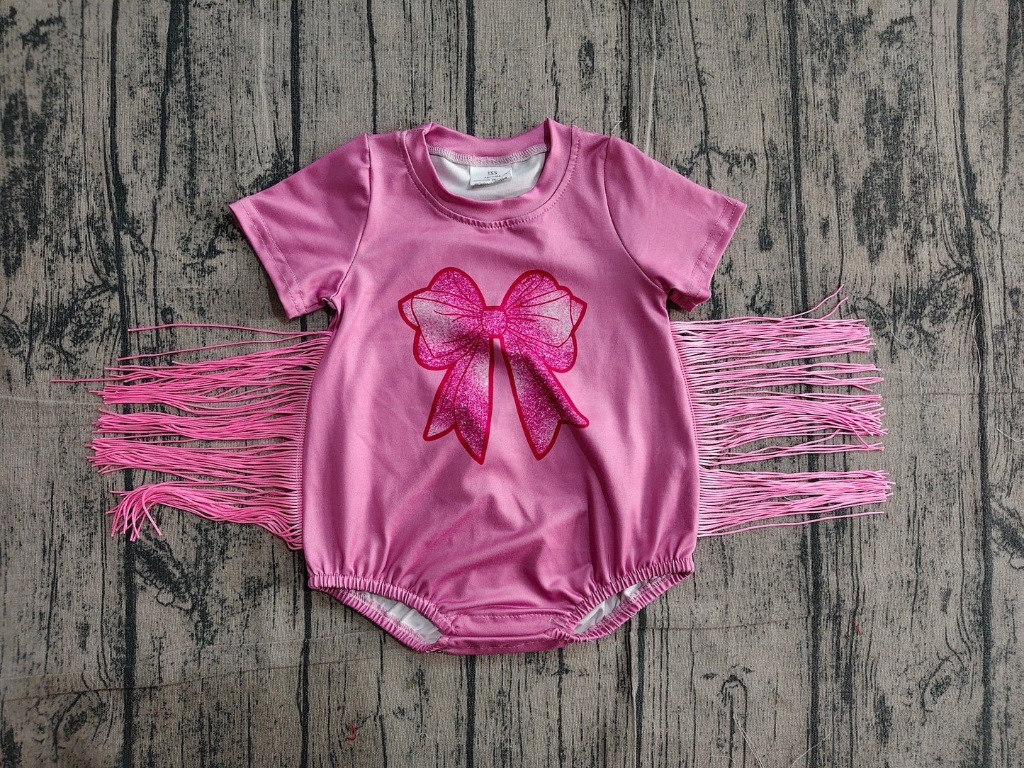 3.17 SR3187 Sample No Moq Baby Girls Summer Fashion Pink Short Sleeves Sequin Bow Tassel Ruffle Rompers