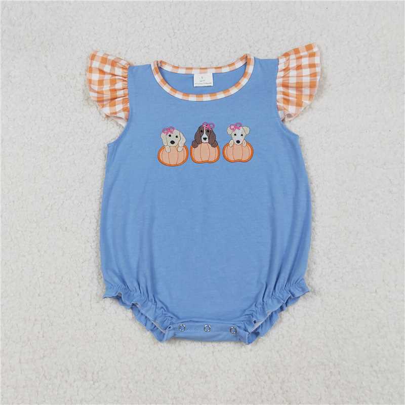 RTS Sibling Baby Girls Boys and Girls Plaid Shorts And Pumpkin Dog Top with Short Sleeves Fall Clothing Set for Kids