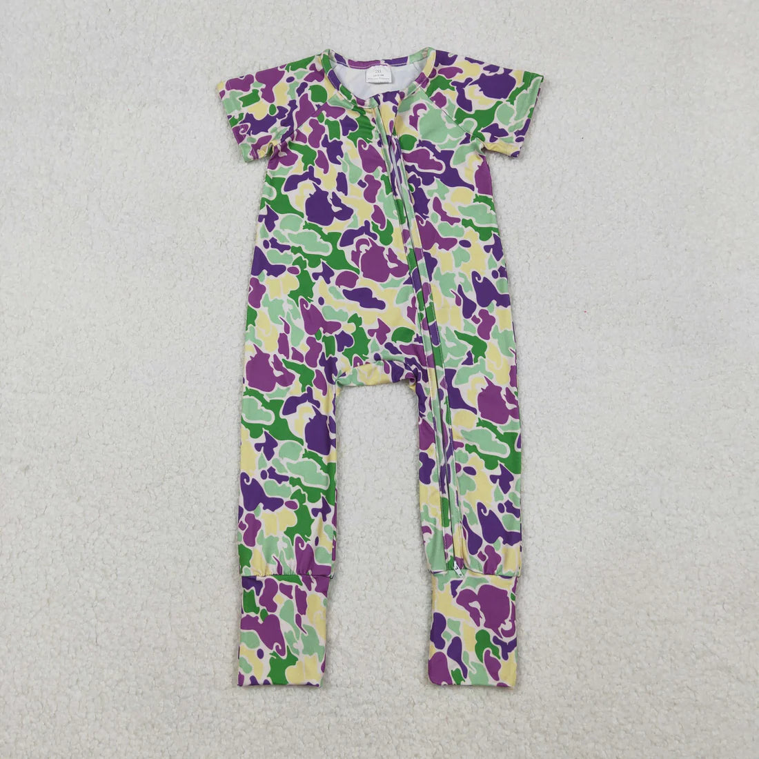 10.23 RTS Sibling Baby Boys Mardigras Camo Pant Pajamas Sets Two Way Zip Convertible Rompers Polo Shirts Top