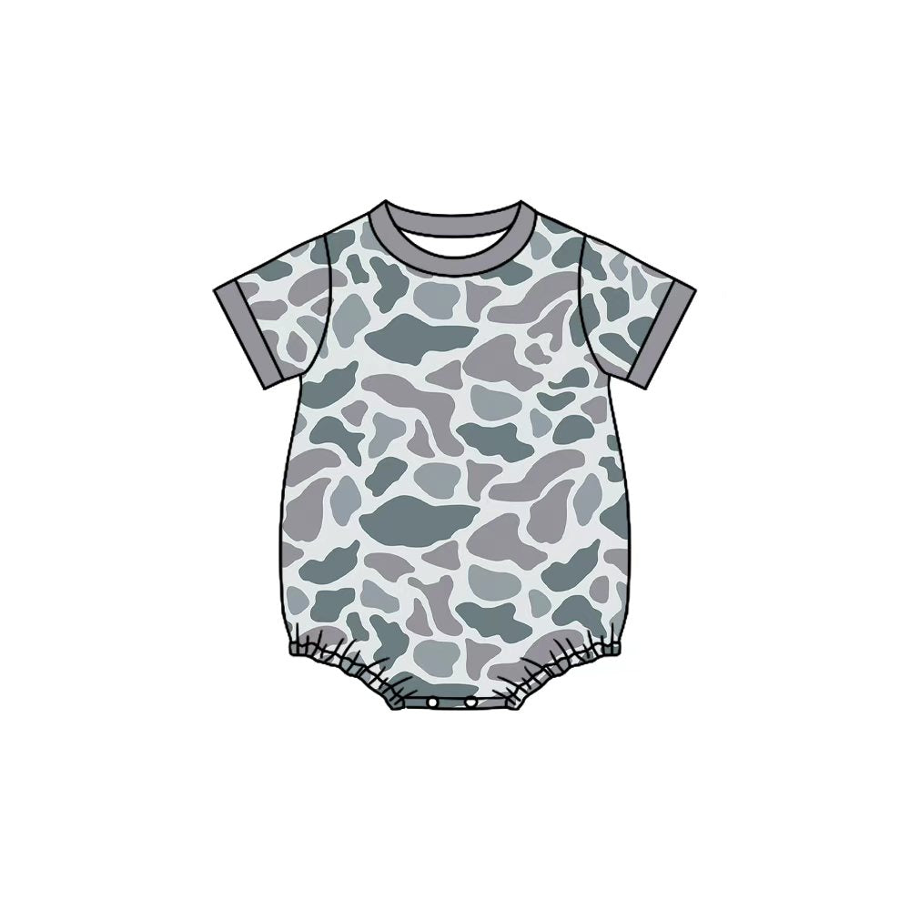 9.26 SR3243 Pre order No Moq Baby Boys Short Sleeve Western Grey Camo Rompers