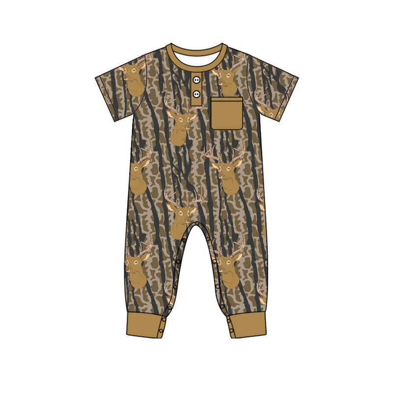 9.27 SR3247 Pre order No Moq Baby Boys Camo Deer Pocket Southern Footie Rompers