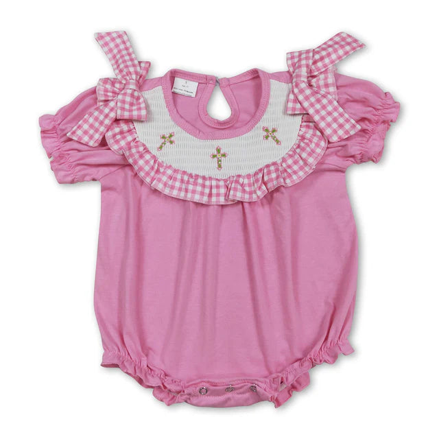 RTS Sibling Pink short sleeves cross smocked kids girls Easter dresses and romper