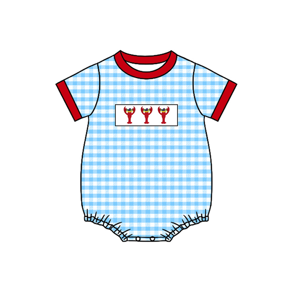 9.30 SR3257 Pre order No Moq Baby Boys Blue Checked Mardigras Crayfishes Rompers