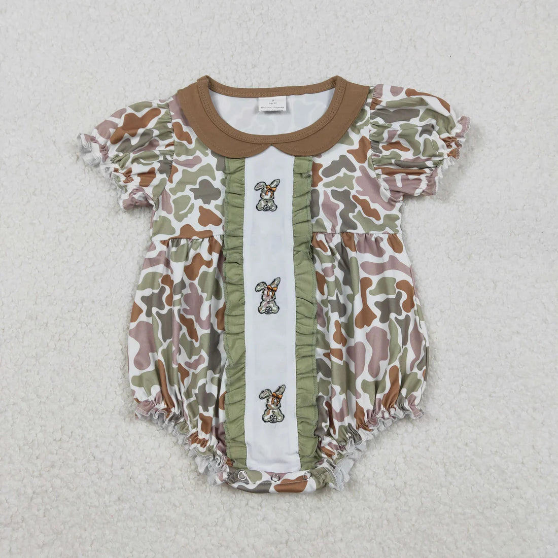 11.25 RST Sibling Baby Boys Girls Embroidery Green Camo Rabbits Rompers