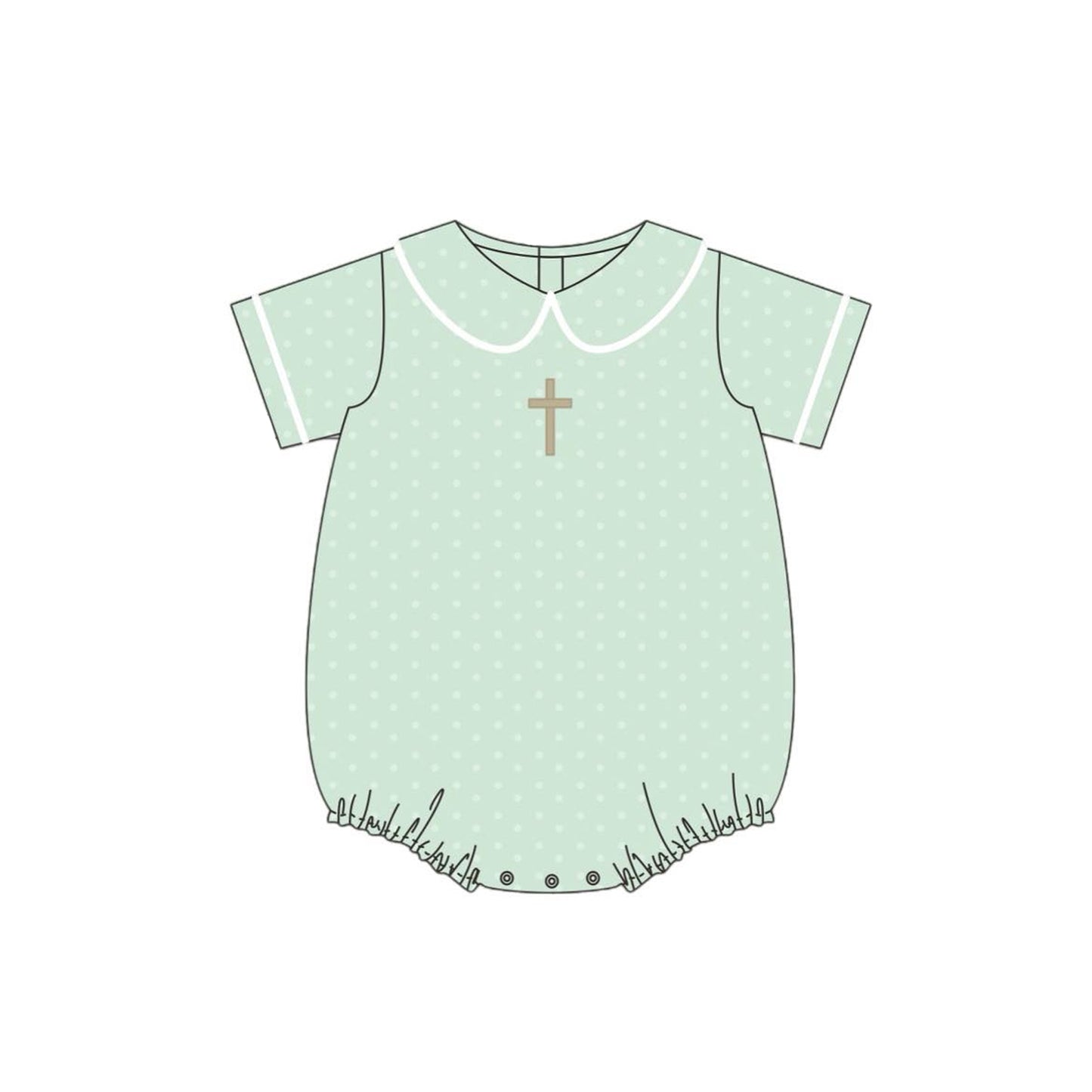 10.3 SR3269 Pre order No Moq Baby Boys Short Sleeve Green Polka Dots Cross Easter Rompers