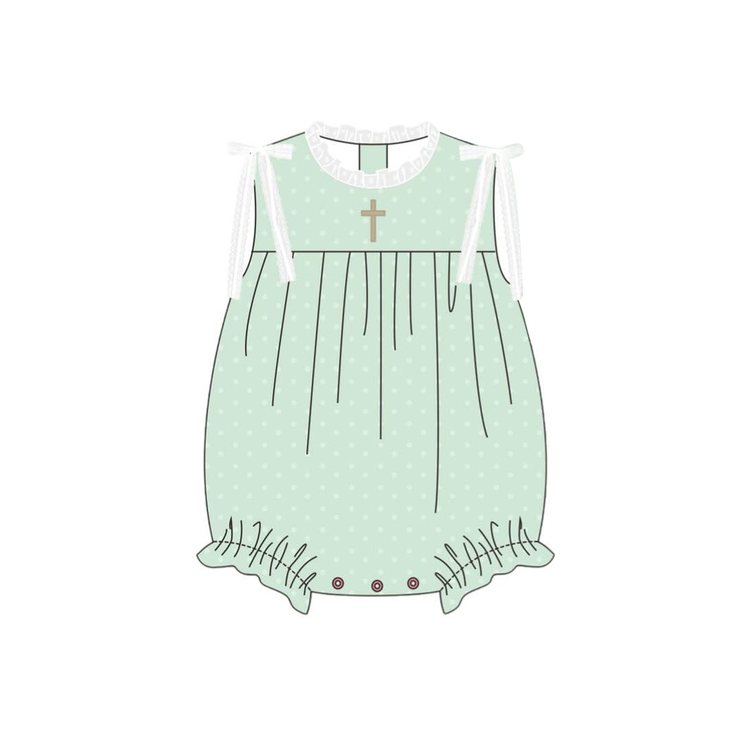 10.3 SR3270 Pre order No Moq Baby Girls Sleeveless Green Polka Dots Cross Easter Ruffle Rompers