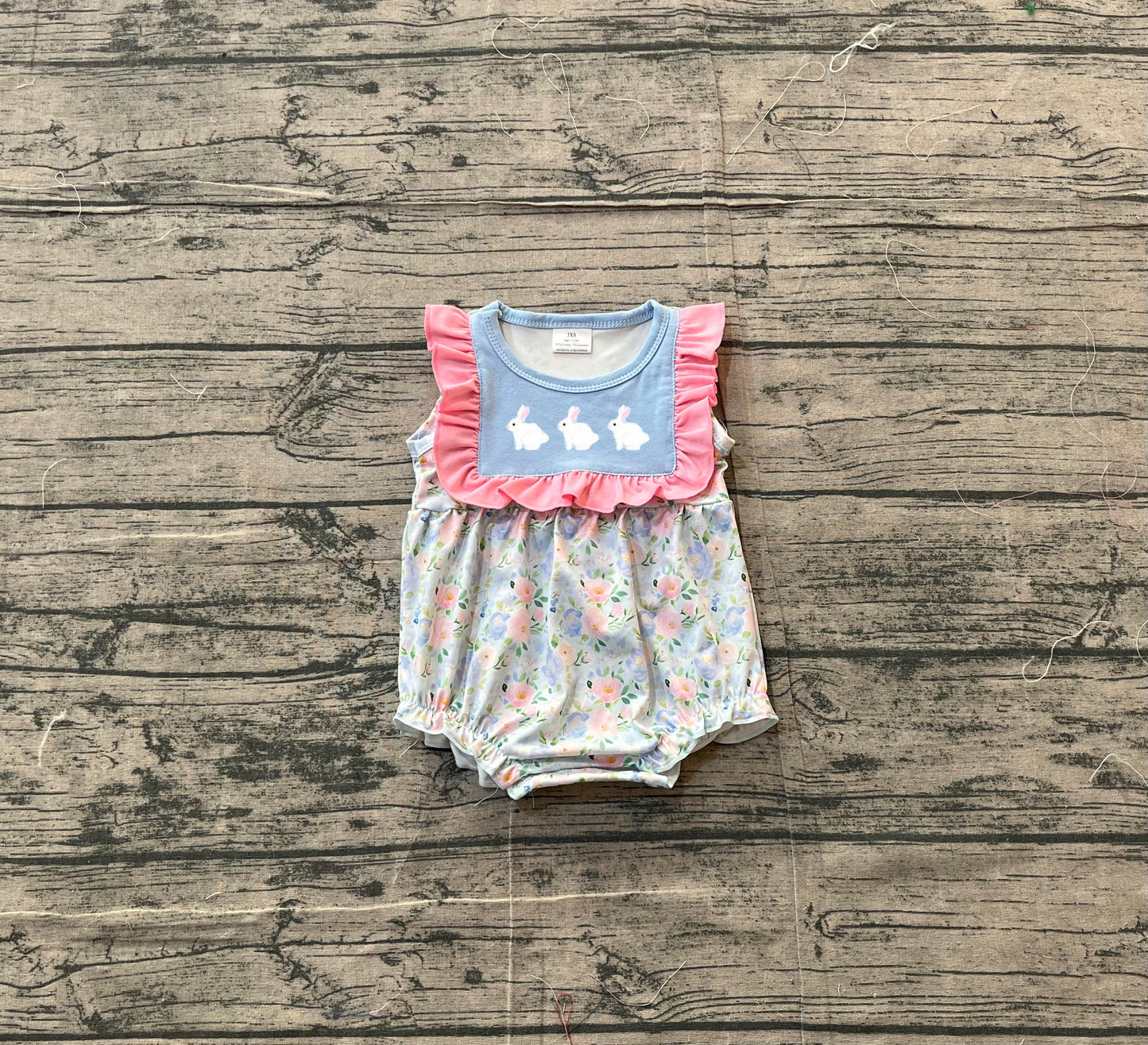 1.6 SR3271 Sample No Moq Embroidery Rabbits Baby Girls Flowers Easter Ruffle Rompers