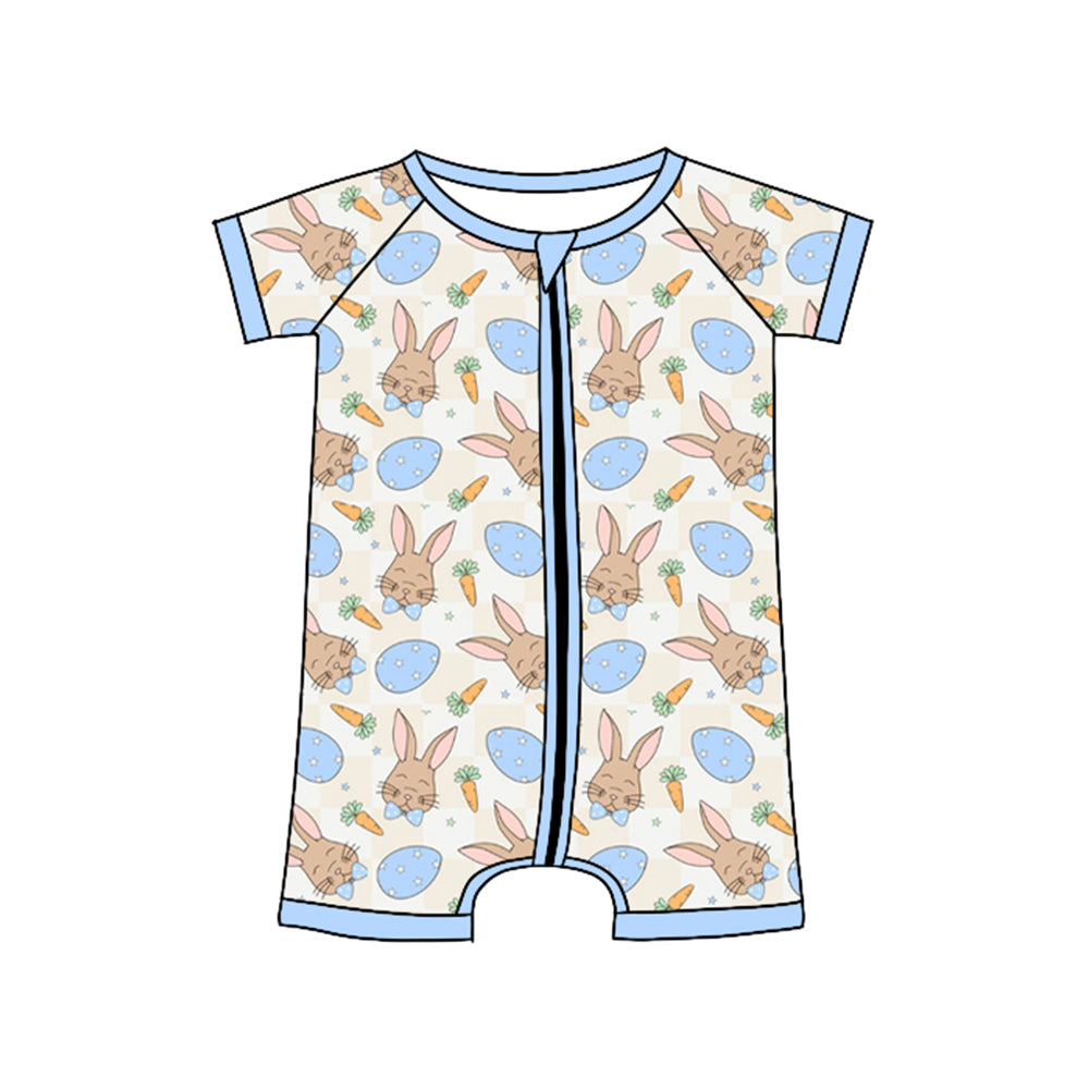 10.3 SR3273 Pre order No Moq Baby Boys Rabbits Eggs Easter Shorts Zipper Rompers