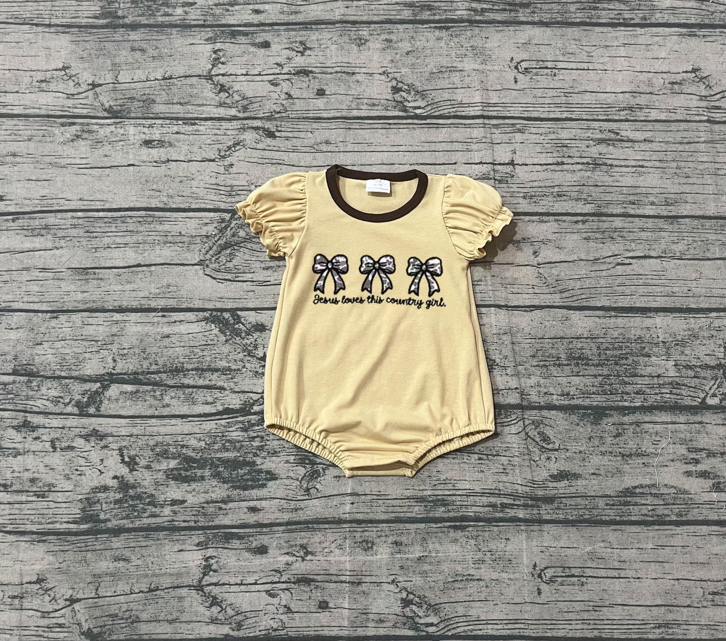 10.4 SR3281 Sample No Moq Embroidery Jesus Love Me Camo Bows Baby Girls Ruffle Sleeve Hunting Rompers