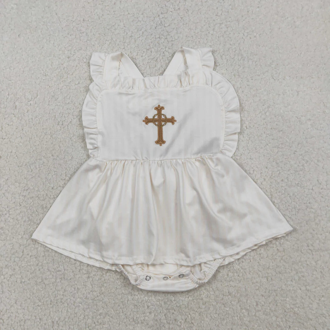 1.21 RTS Sibling Baby Girls Embroidery Cross Easter Knee Length Dresses Rompers
