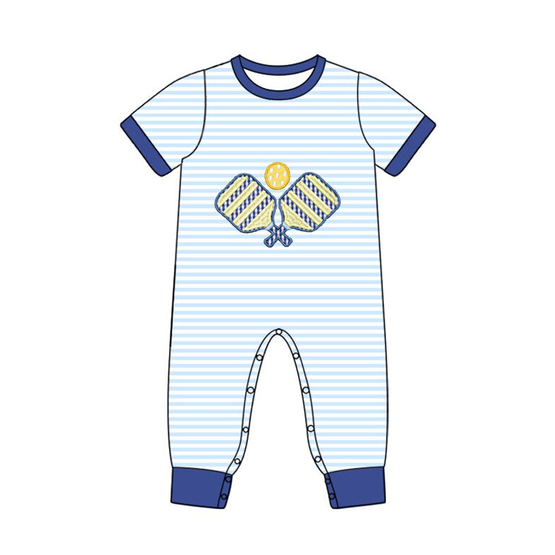 10.20 SR3331 Pre order No Moq Baby Boys Stripe Tennis Team Footie Rompers