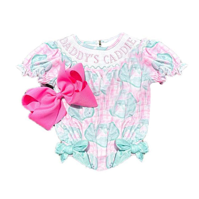10.22 SR3349 Pre order No Moq Baby Girls Short Sleeve Daddy's Caddie Golf Ruffle Rompers