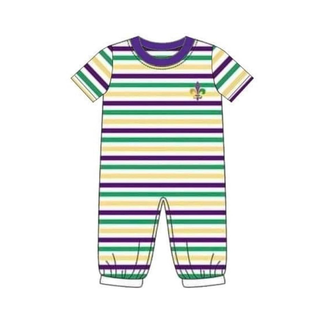 10.23 (Pre Order) No moq SR3353 PRE-ORDER Baby Boys Mardigras Stripe Anchors Footie Rompers