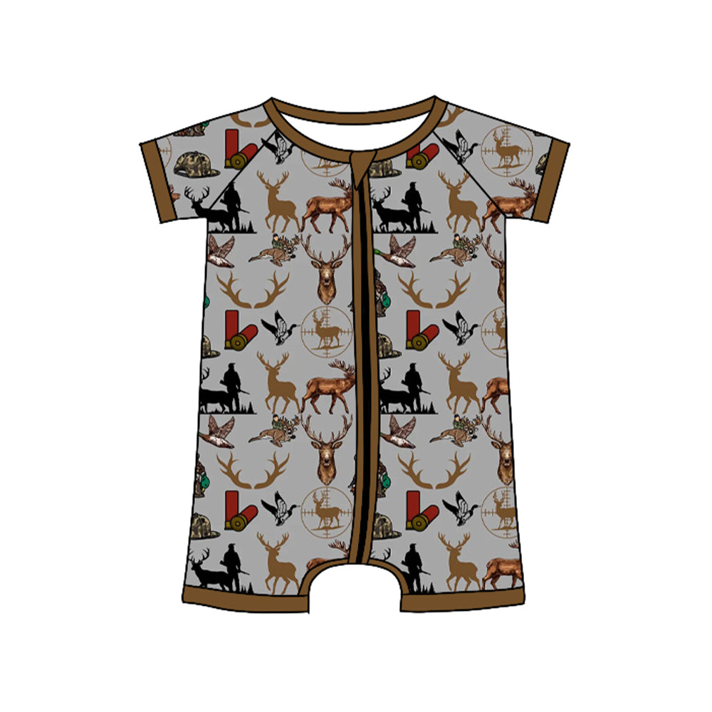 10.23 (Pre Order) No moq SR3365 PRE-ORDER Baby Boys Deer Dogs Hunting Zipper Rompers