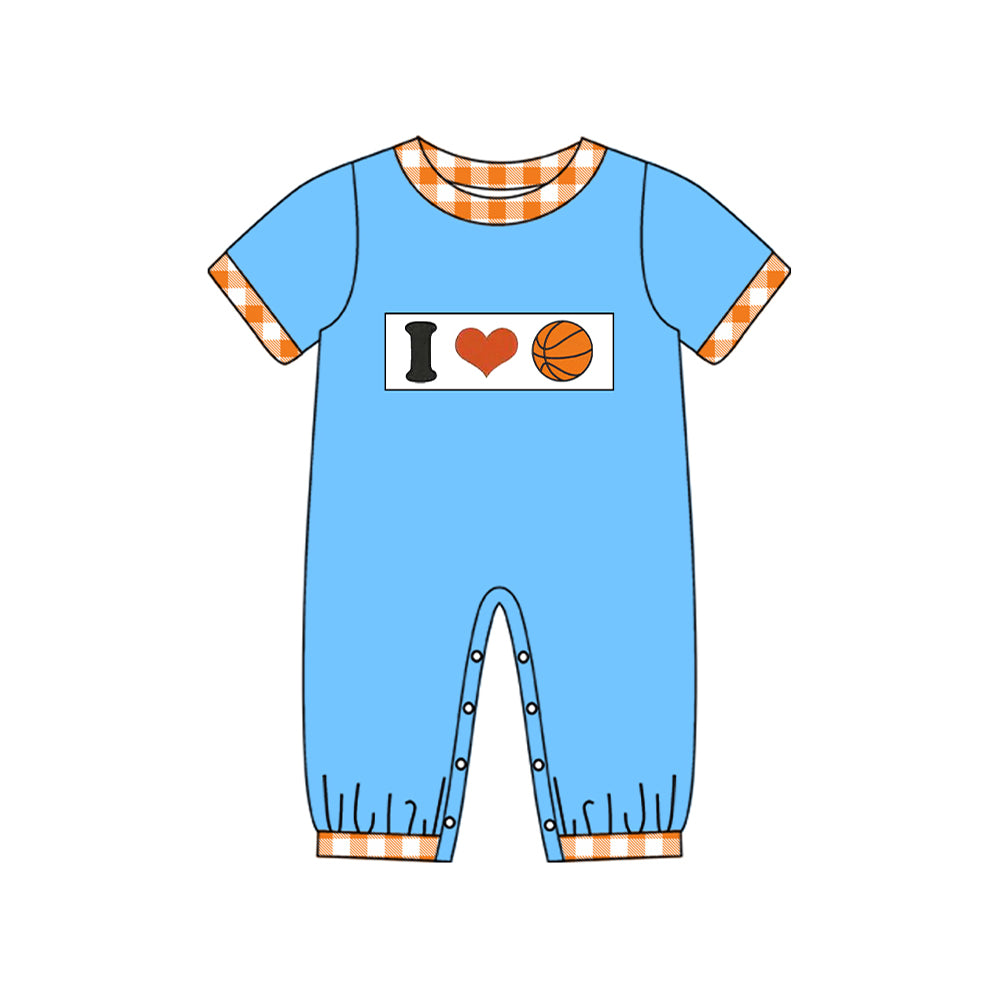 10.23 (Pre Order) No moq SR3366 PRE-ORDER Baby Boys I Love Basketballs Team Footie Rompers