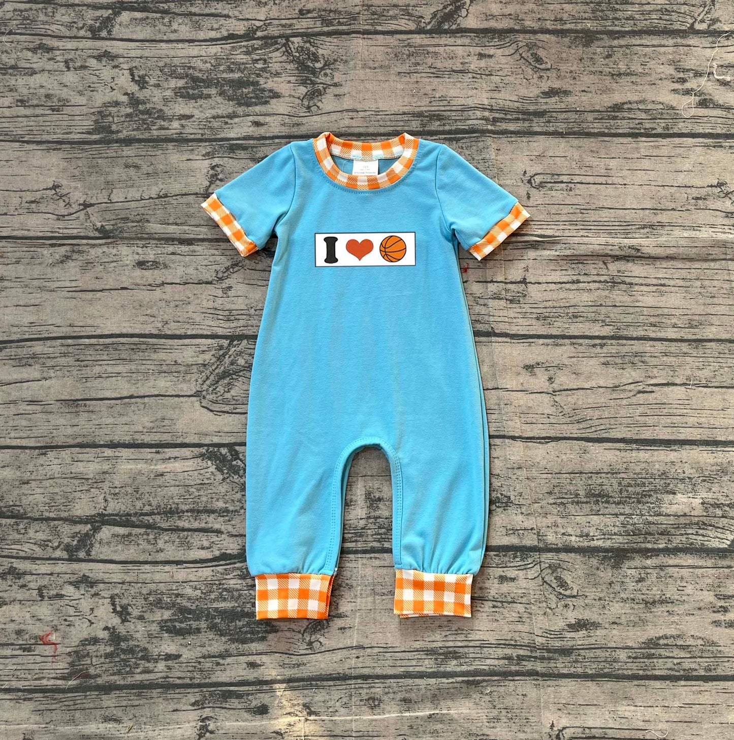 11.14 SR3366 Sample No Moq Embroidery I Love Basketballs Baby Boys Team Footie Rompers