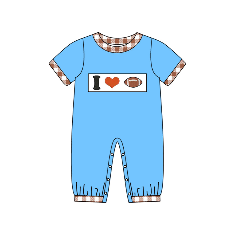 10.23 (Pre Order) No moq SR3368 PRE-ORDER Baby Boys I Love Footballs Team Footie Rompers