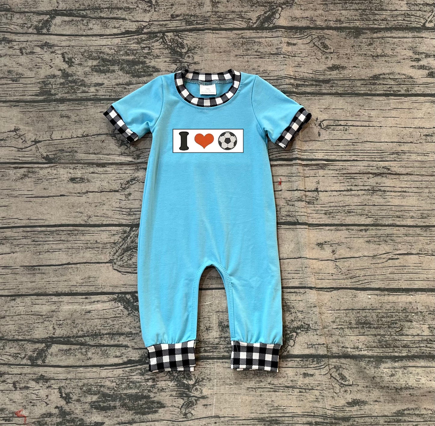 11.14 SR3369 Sample No Moq Embroidery I Love Footballs Baby Boys Team Footie Rompers