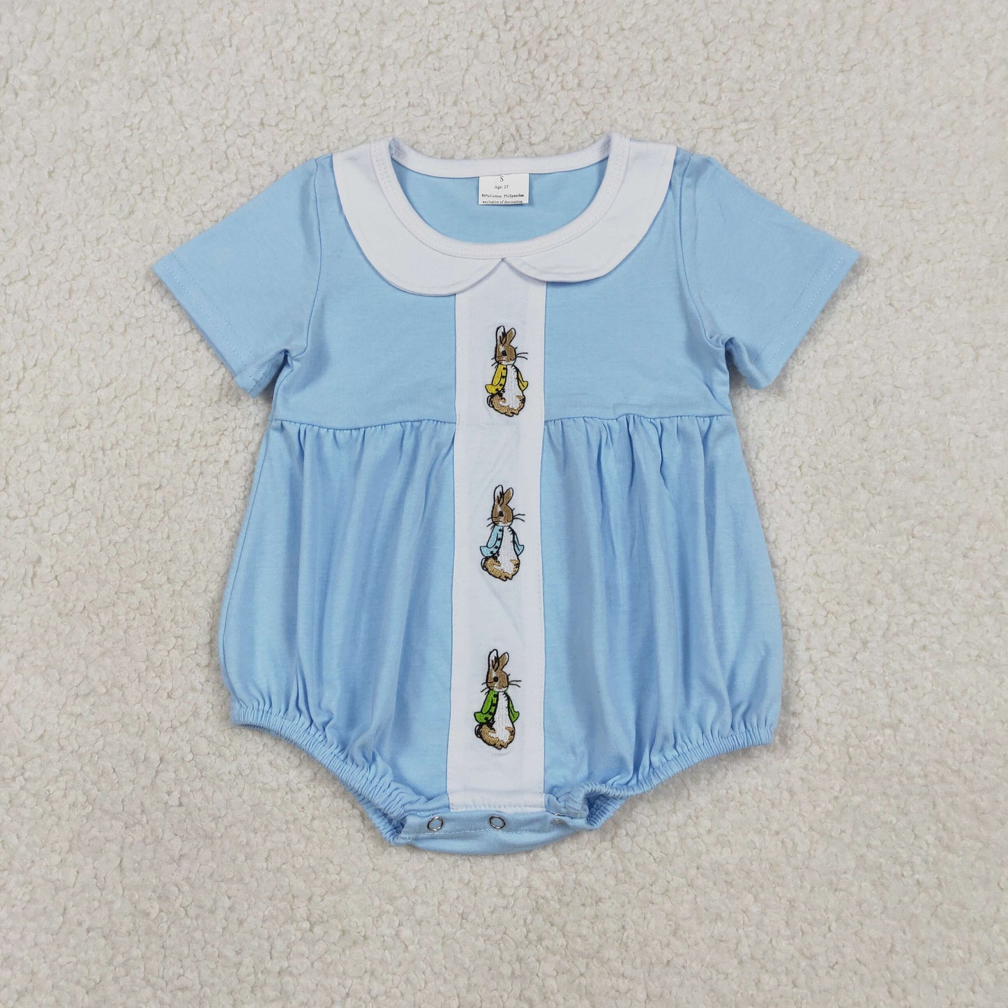 3.27 RTS Sibling blue short sleeves rabbit embroidery girls boys Easter dress outfits and romper