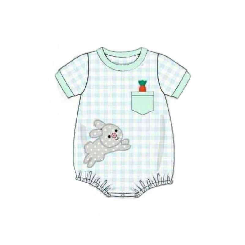10.28 SR3393 Pre Order No moq Baby Boys Checked Rabbits Carrot Easter Rompers