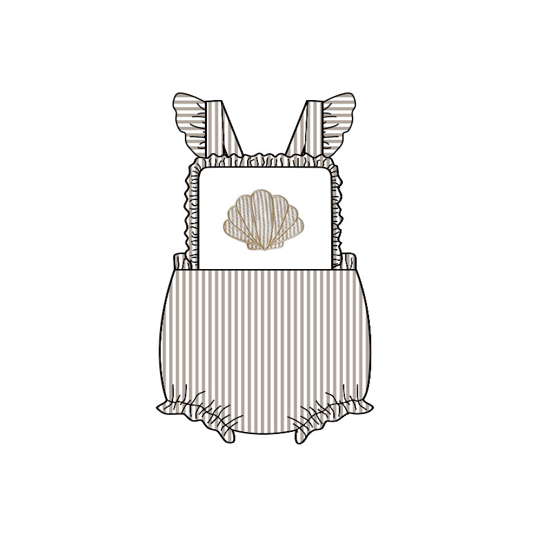 10.28 SR3396 Pre Order No moq Baby Girls Flutter Sleeve Stripe Shells Ruffle Rompers