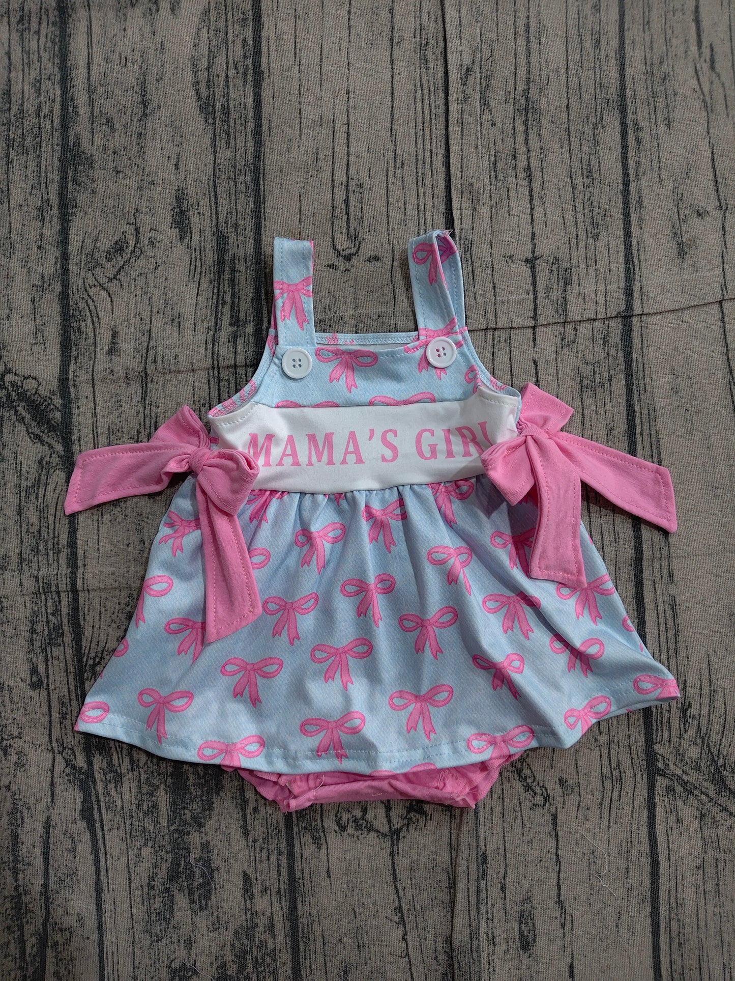 3.24 SR3426 Sample No Moq Baby Girls Strap Pink Mama's Girls Bows Tunic Bummies Ruffle Rompers