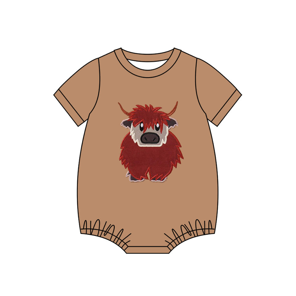 10.30 SR3442 Pre Order No moq Baby Boys Highland Cows Western Rompers