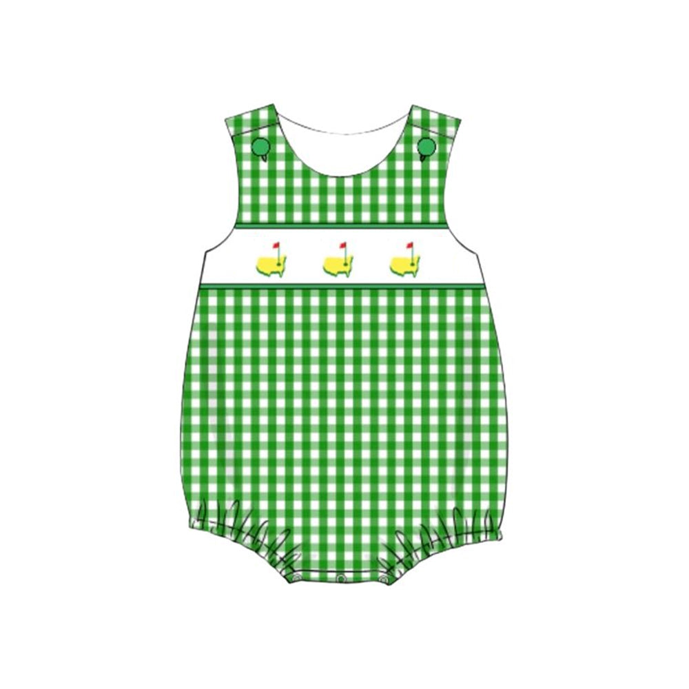 10.31 SR3454 Pre Order No moq Baby Boys Green Checked Golf Flags Rompers