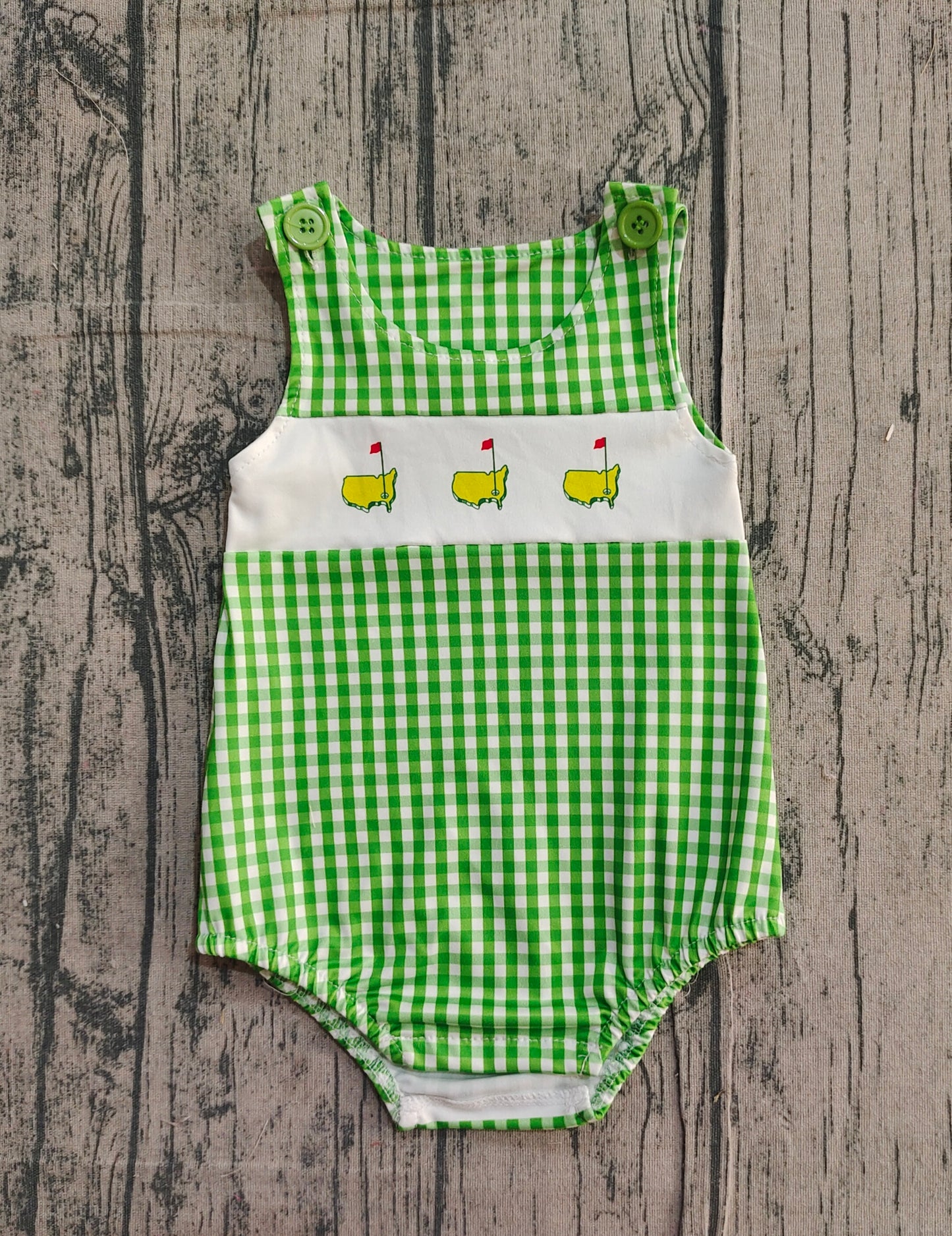 12.11 SR3454 Sample No Moq Baby Boys Green Checked Golf Flags Rompers