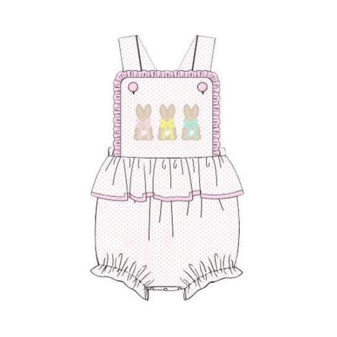 11.1 SR3477 Pre Order No moq Baby Girls Strap Rabbits Easter Ruffle Rompers